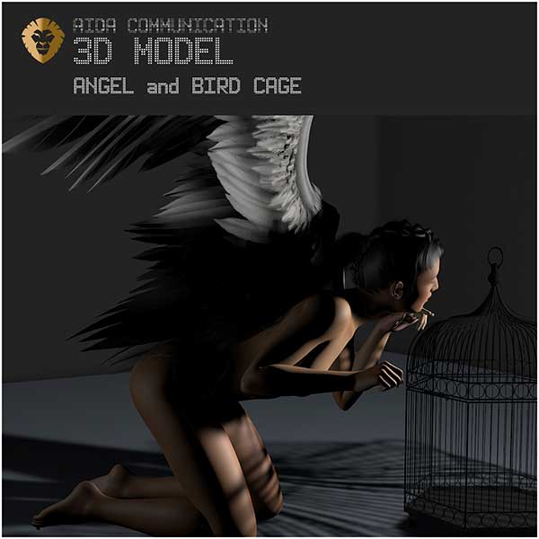 3D Model Angel and Bird Cage