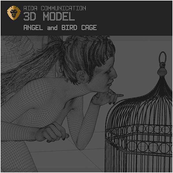 Wireframe view - 3D Model Angel and Bird Cage